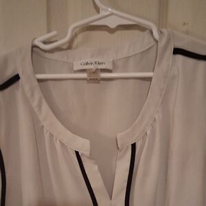 Calvin Klein Ivory Blouse with Dark Trim